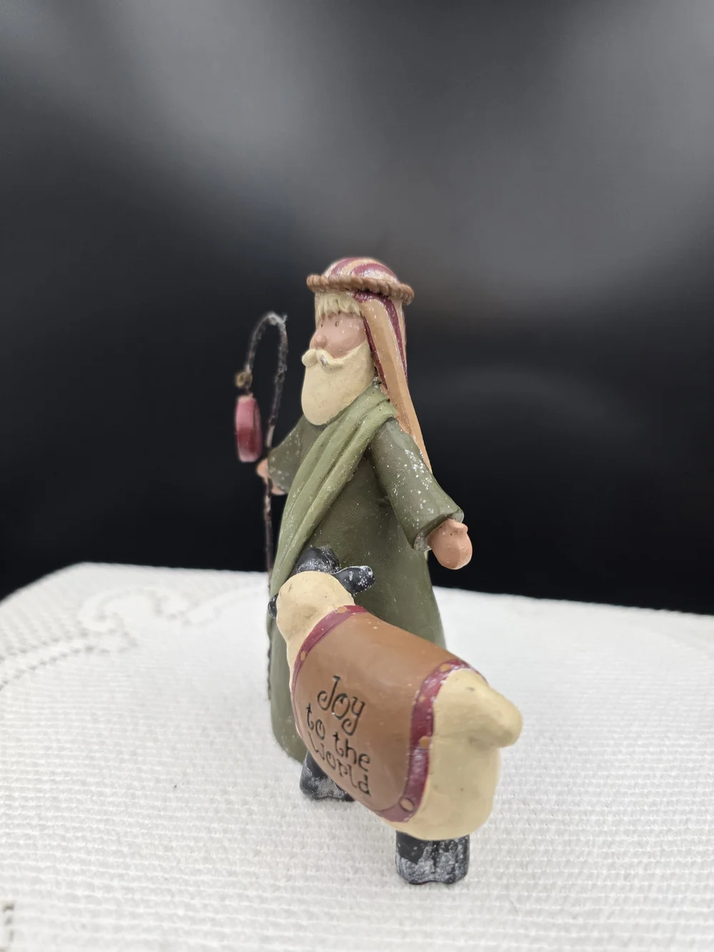 Holiday Shepherd Figurine with 'Joy to the World' Sheep - Green and Cream